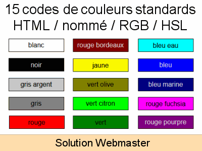 codes couleurs de base hexadecimal et rgb